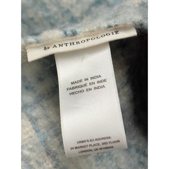 Anthropologie Blue Plaid Oversized Fringed Blanket Scarf Wrap Acrylic Wool Blend - Picture 6 of 7